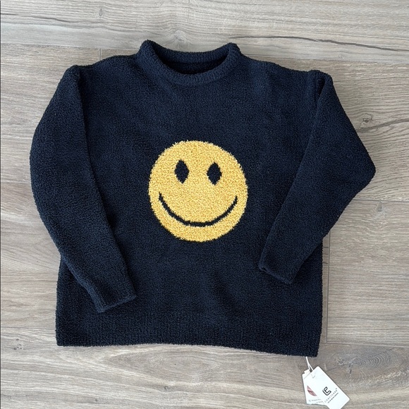 Black Lux Sweater with Yellow Smiley Face - Picture 1 of 2